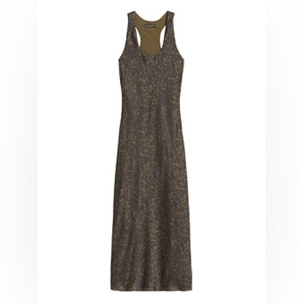 Banana Republic army green leopard silk maxi dress
